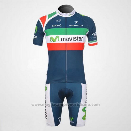 2012 Abbigliamento Ciclismo Movistar Campione Italia Manica Corta e Salopette